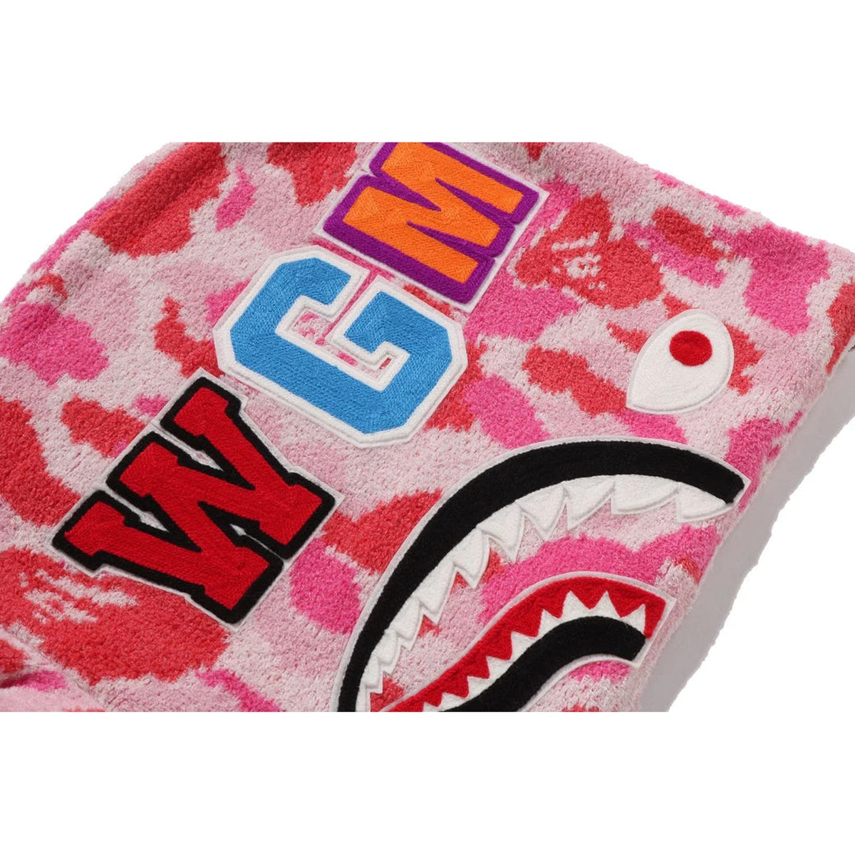 A BATHING APE BAPE LADIES' ABC CAMO TOWEL JACQUARD SHARK CROPPED FULL ZIP HOODIE PINK