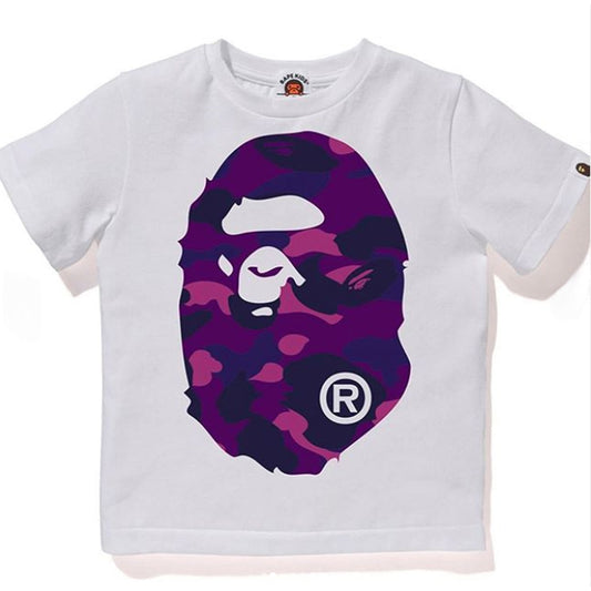 A BATHING APE BAPE KIDS COLOR CAMO BIG APE HEAD TEE WHITE PURPLE