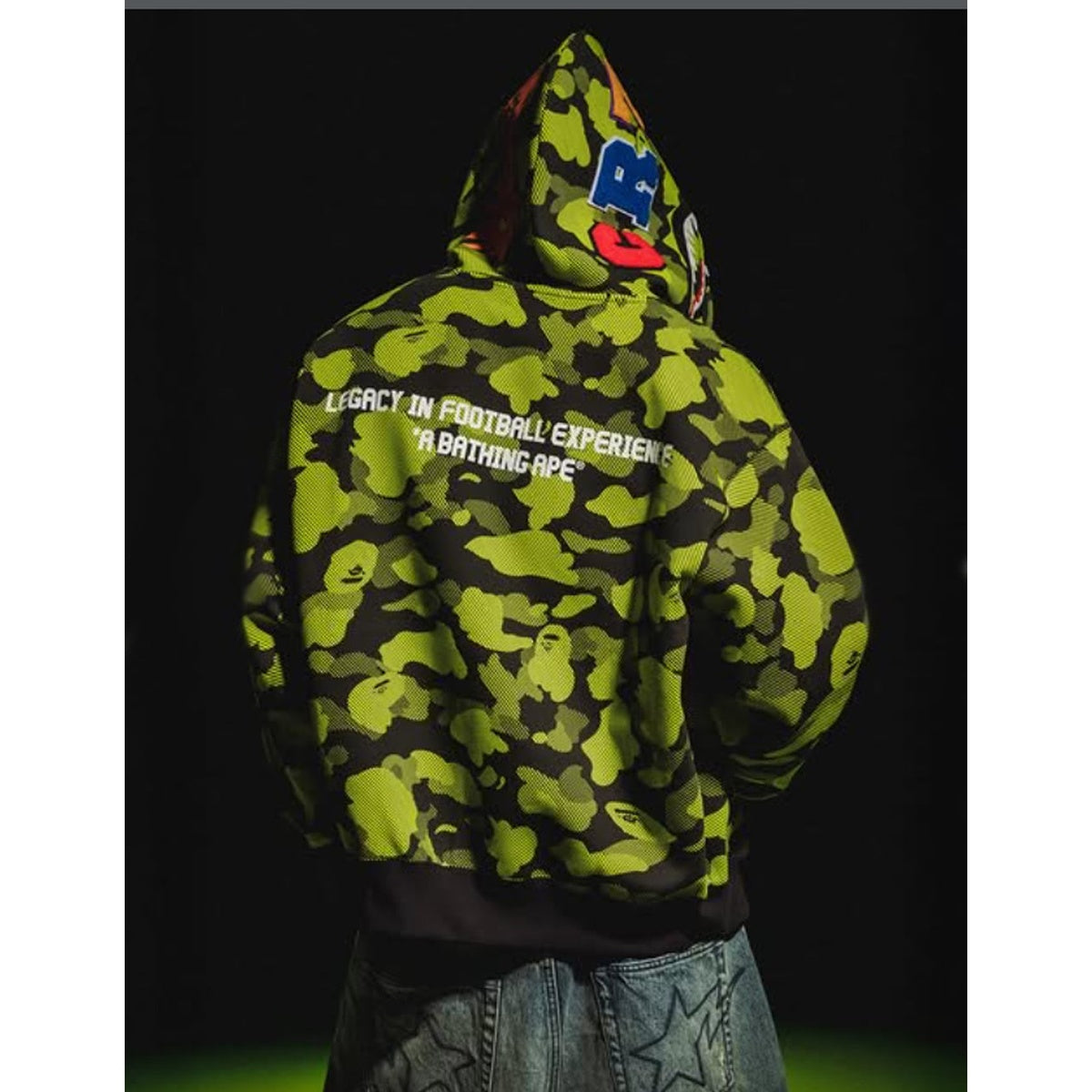 A BATHING APE BAPE CR7 LIFE LOGO RELAXED FIT SHARK FULL ZIP HOODIE GREEN