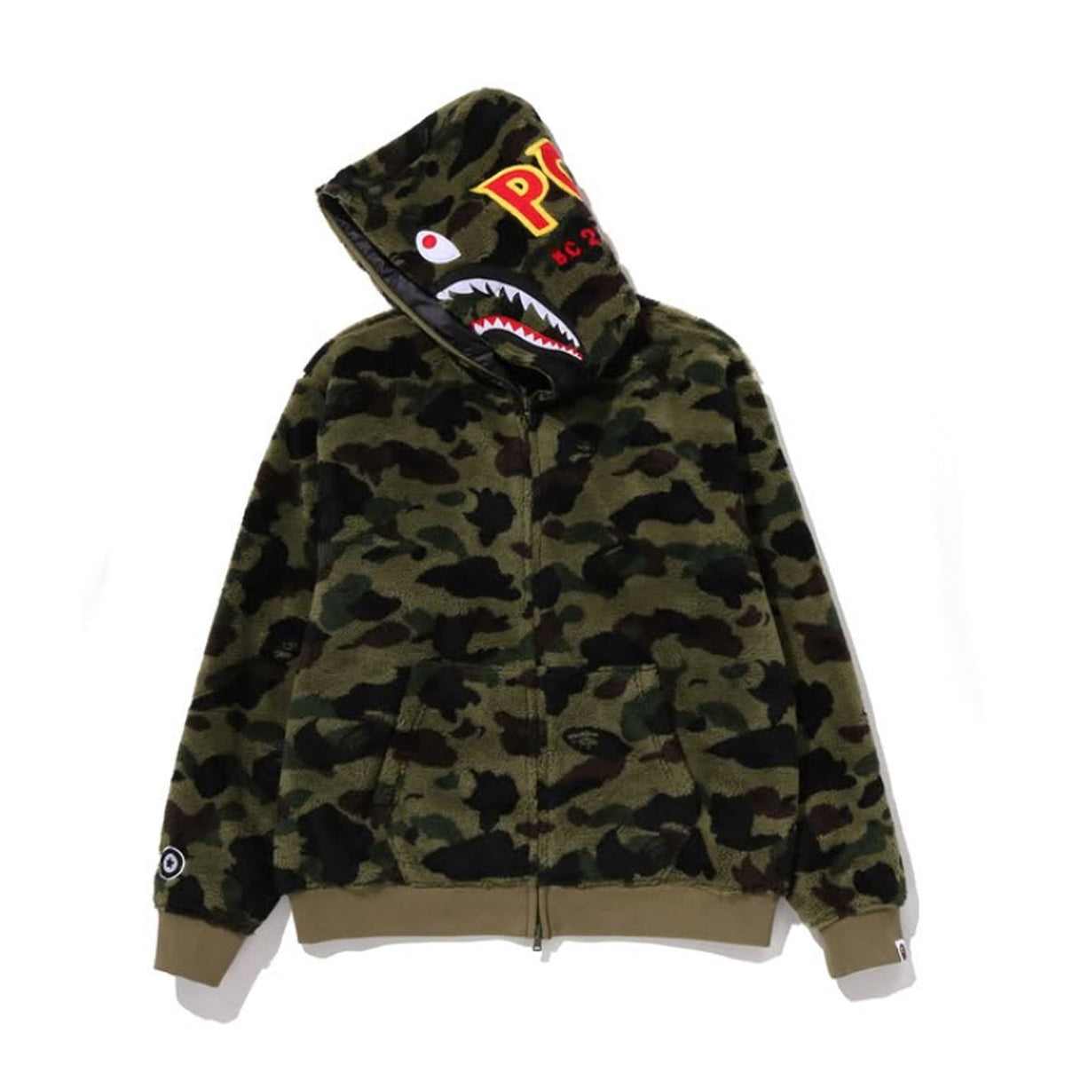A BATHING APE BAPE 1ST CAMO 2ND SHARK BOA HOODIE JACKET GREEN
