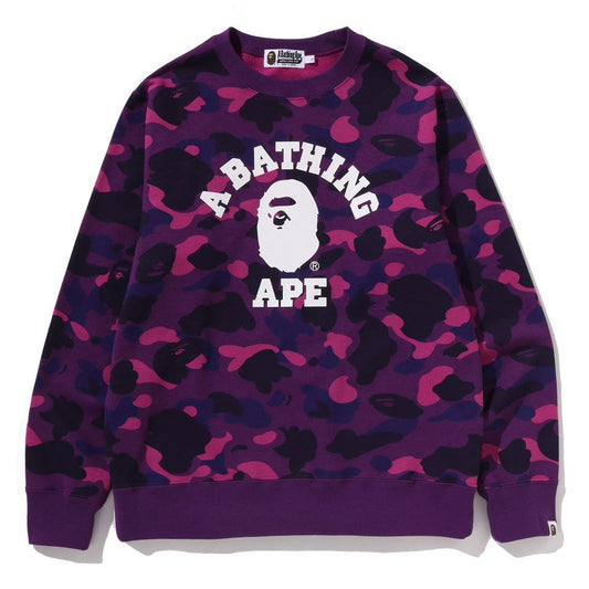 A BATHING APE BAPE COLOR CAMO COLLEGE CREWNECK SWEAT SHIRT PURPLE