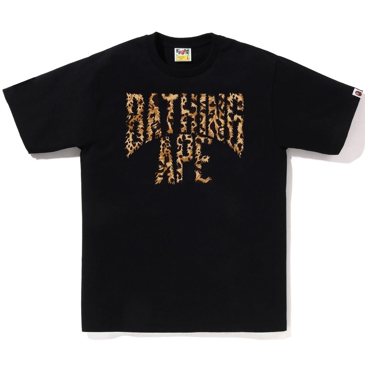 A BATHING APE BAPE WILD LEOPARD PATTERN NYC LOGO TEE BLACK BEIGE