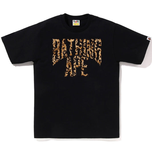 A BATHING APE BAPE WILD LEOPARD PATTERN NYC LOGO TEE BLACK BEIGE