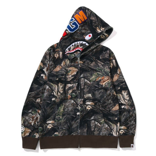 A BATHING APE BAPE TREE EDGE CAMO SHARK FULL ZIP HOODIE BROWN