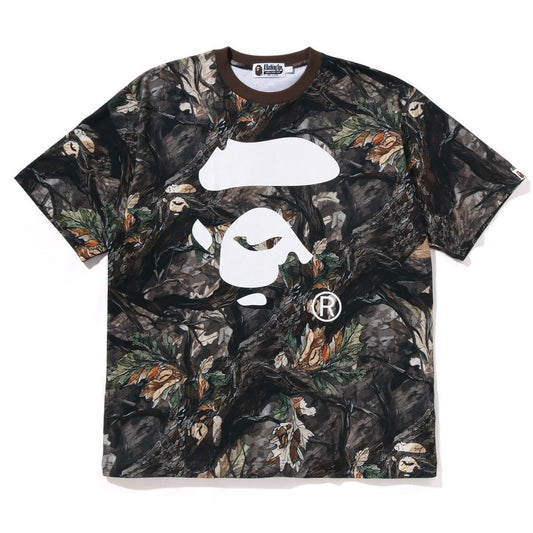 A BATHING APE BAPE TREE EDGE CAMO APE FACE RELAXED FIT TEE BROWN