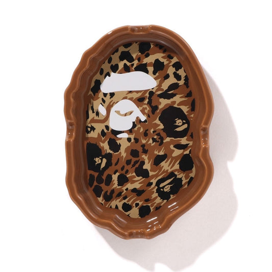 A BATHING APE BAPE WILD LEOPARD PATTERN APE HEAD ASHTRAY BROWN