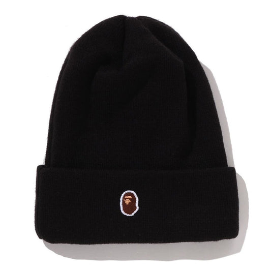 A BATHING APE BAPE APE HEAD ONE POINT NEW ERA KNIT CAP BLACK