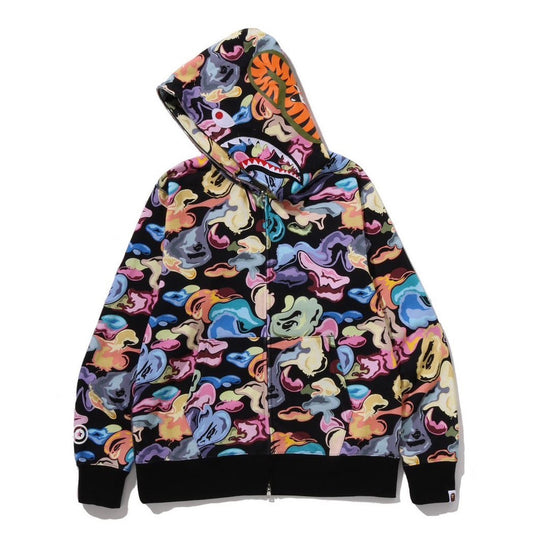 A BATHING APE BAPE ART CAMO SHARK FULL ZIP HOODIE BLACK