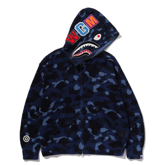 A BATHING APE BAPE COLOR CAMO CROCHET RELAXED FIT SHARK FULL ZIP HOODIE BLUE
