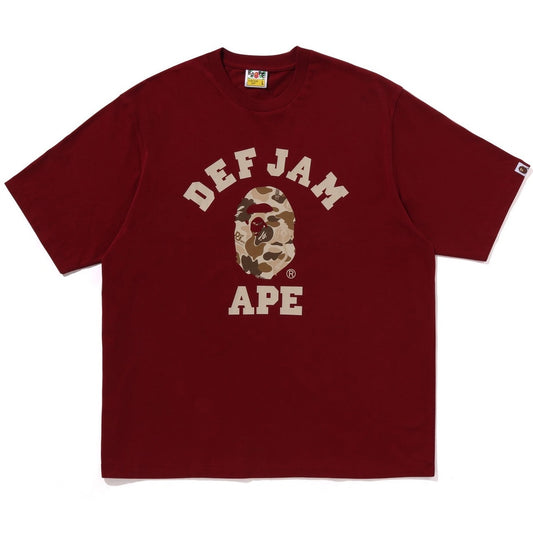 A BATHING APE BAPE DEF JAM CAMO COLLEGE RELAXED FIT TEE BURGUNDY