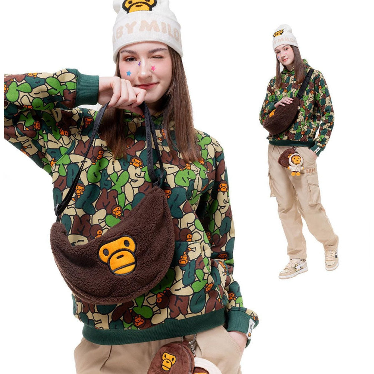A BATHING APE BAPE - BABY MILO STORE BABY KEYCHAIN ECO BAG BROWN
