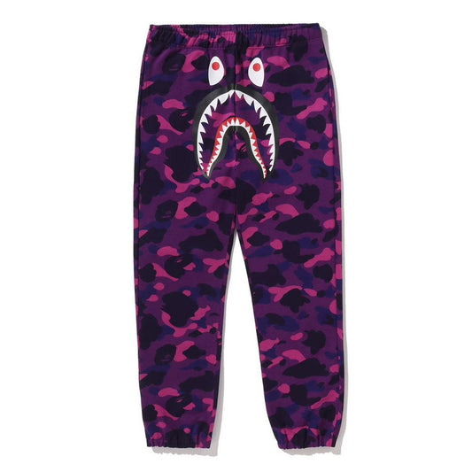 A BATHING APE BAPE COLOR CAMO SHARK SWEAT PANTS PURPLE