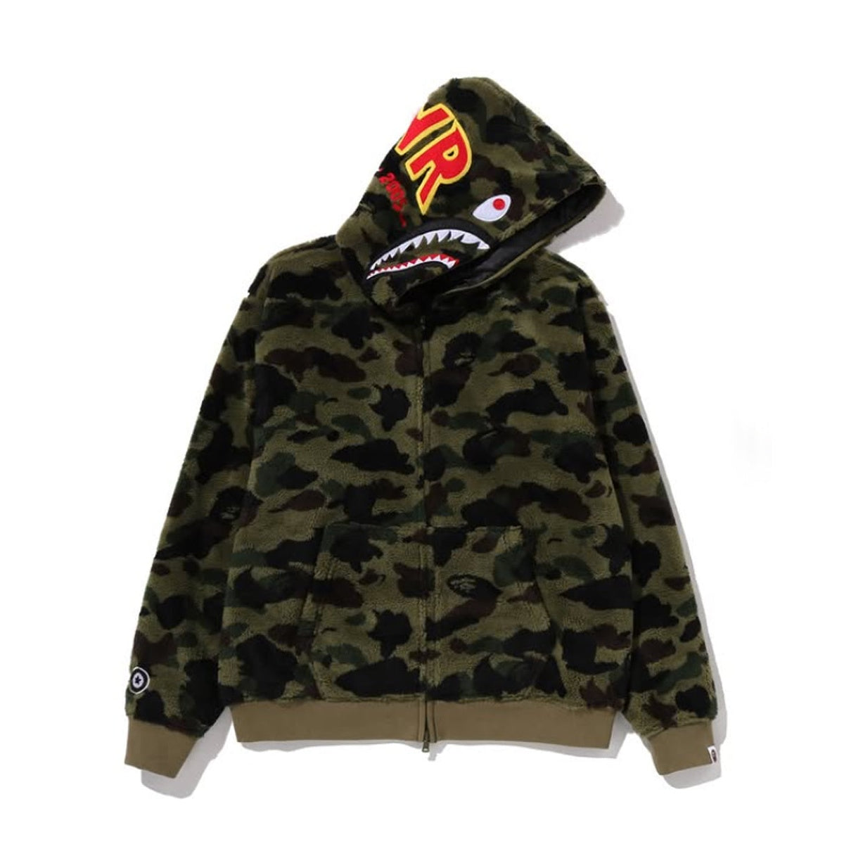 A BATHING APE BAPE 1ST CAMO 2ND SHARK BOA HOODIE JACKET GREEN
