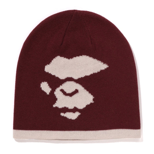 A BATHING APE BAPE MAD FACE KNIT CAP BURGUNDY