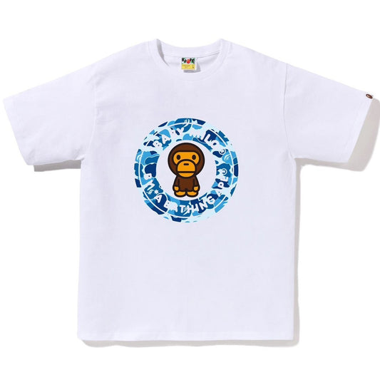 A BATHING APE BAPE ABC CAMO MILO BUSY WORKS TEE WHITE BLUE