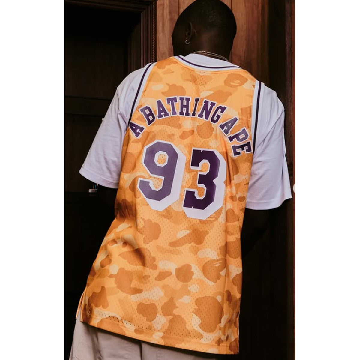A BATHING APE BAPE M&N NBA LOS ANGELS LAKERS SWINGMAN JERSEY YELLOW