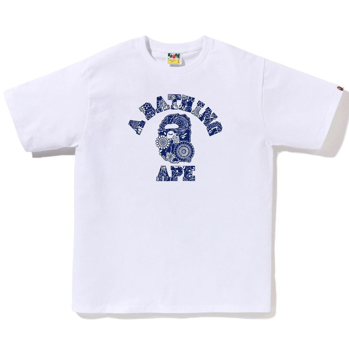 A BATHING APE BAPE JAPANESE INDIGO ART CAMO COLLEGE TEE WHITE NAVY