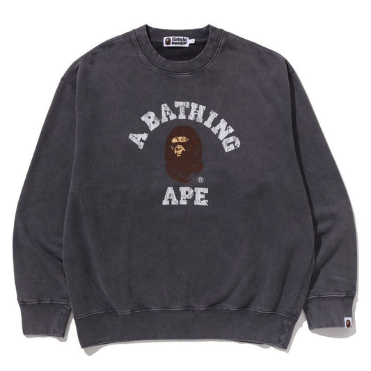 A BATHING APE BAPE GARMENT DYE COLLEGE RELAXED FIT CREWNECK SWEAT SHIRT CHARCOAL