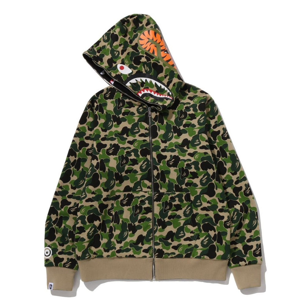 A BATHING APE BAPE ABC CAMO REVERSIBLE SHARK FULL ZIP HOODIE GREEN