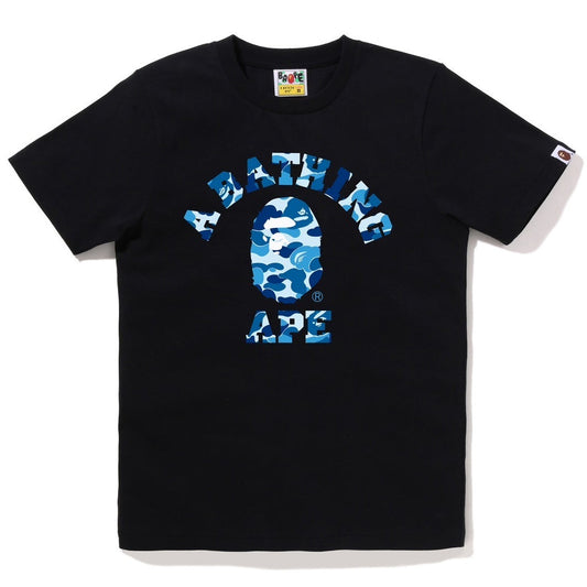 A BATHING APE BAPE Ladies' ABC CAMO COLLEGE TEE BLACK BLUE