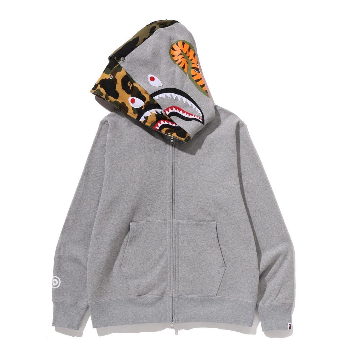 A BATHING APE BAPE SHARK FULL ZIP DOUBLE HOODIE GRAY