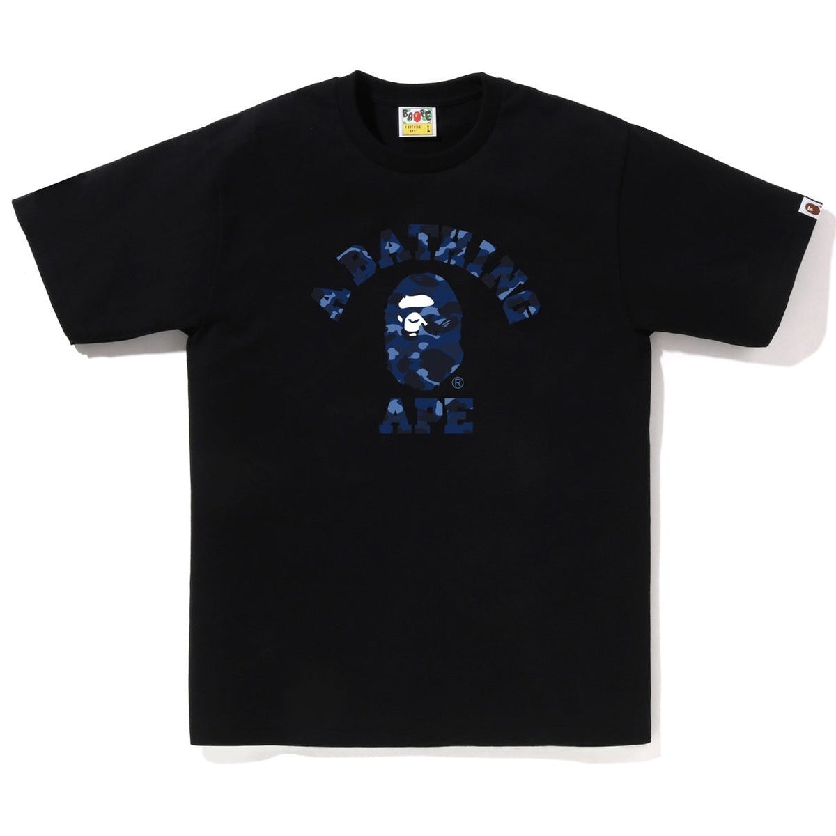 A BATHING APE BAPE COLOR CAMO COLLEGE TEE BLACK NAVY