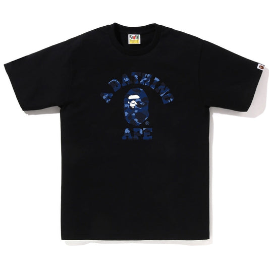A BATHING APE BAPE COLOR CAMO COLLEGE TEE BLACK NAVY