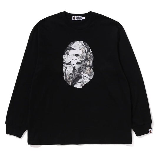 A BATHING APE BAPE TREE EDGE CAMO APE HEAD RELAXED FIT L/S TEE BLACK