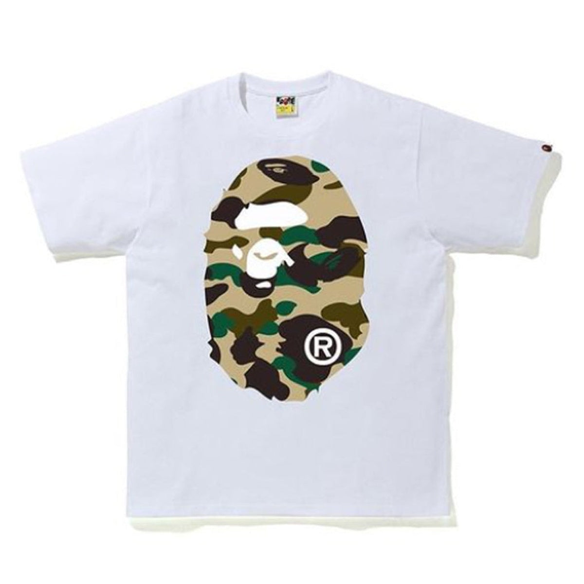 A BATHING APE BAPE 1ST CAMO BIG APE HEAD TEE WHITE YELLOW