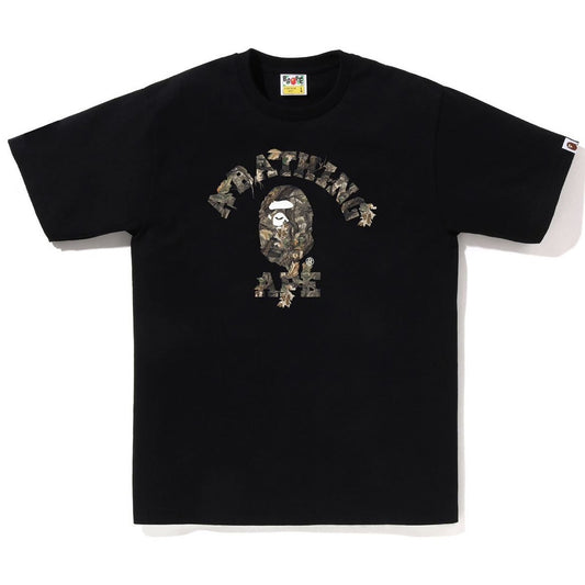 A BATHING APE BAPE TREE EDGE CAMO COLLEGE TEE BLACK BROWN