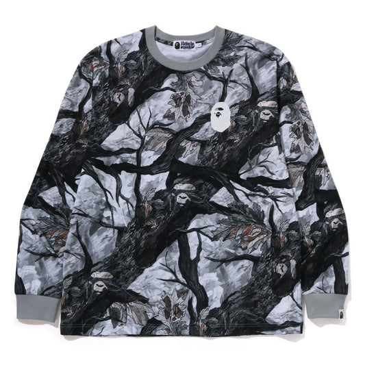 A BATHING APE BAPE TREE EDGE CAMO RELAXED FIT L/S TEE WHITE