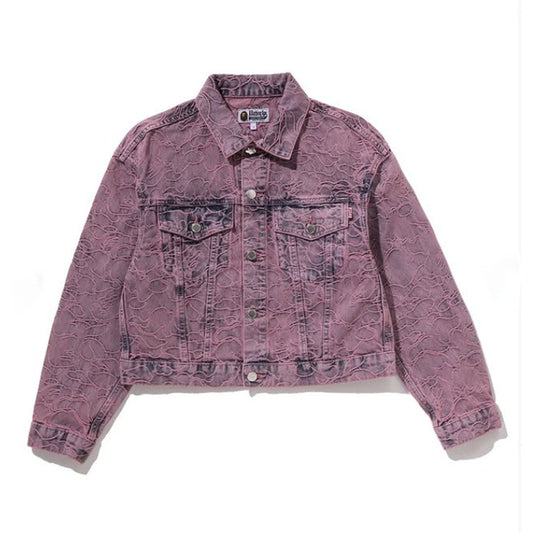 A BATHING APE BAPE Ladies' LINE CAMO CROPPED DENIM JACKET PINK