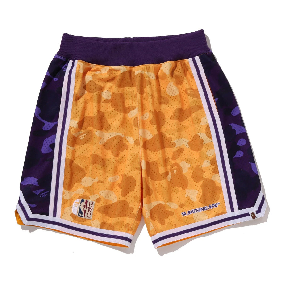 A BATHING APE BAPE M&N NBA LOS ANGELS LAKERS SWINGMAN SHORTS YELLOW