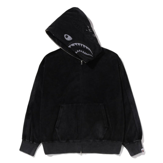 A BATHING APE BAPE SNOW WASH SHARK RELAXED FIT FULL ZIP HOODIE BLACK