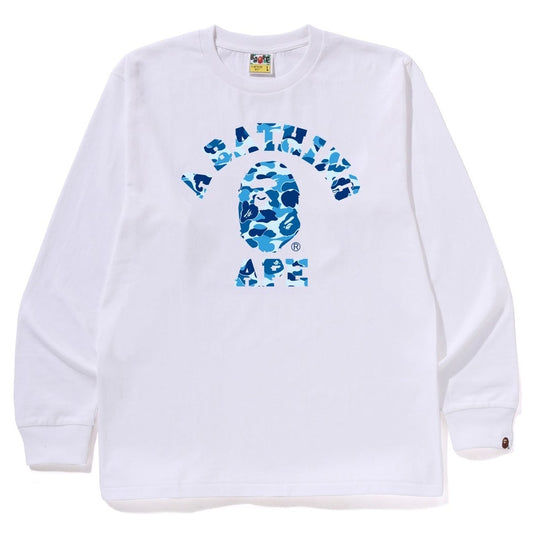 A BATHING APE BAPE ABC CAMO COLLEGE L/S TEE WHITE BLUE