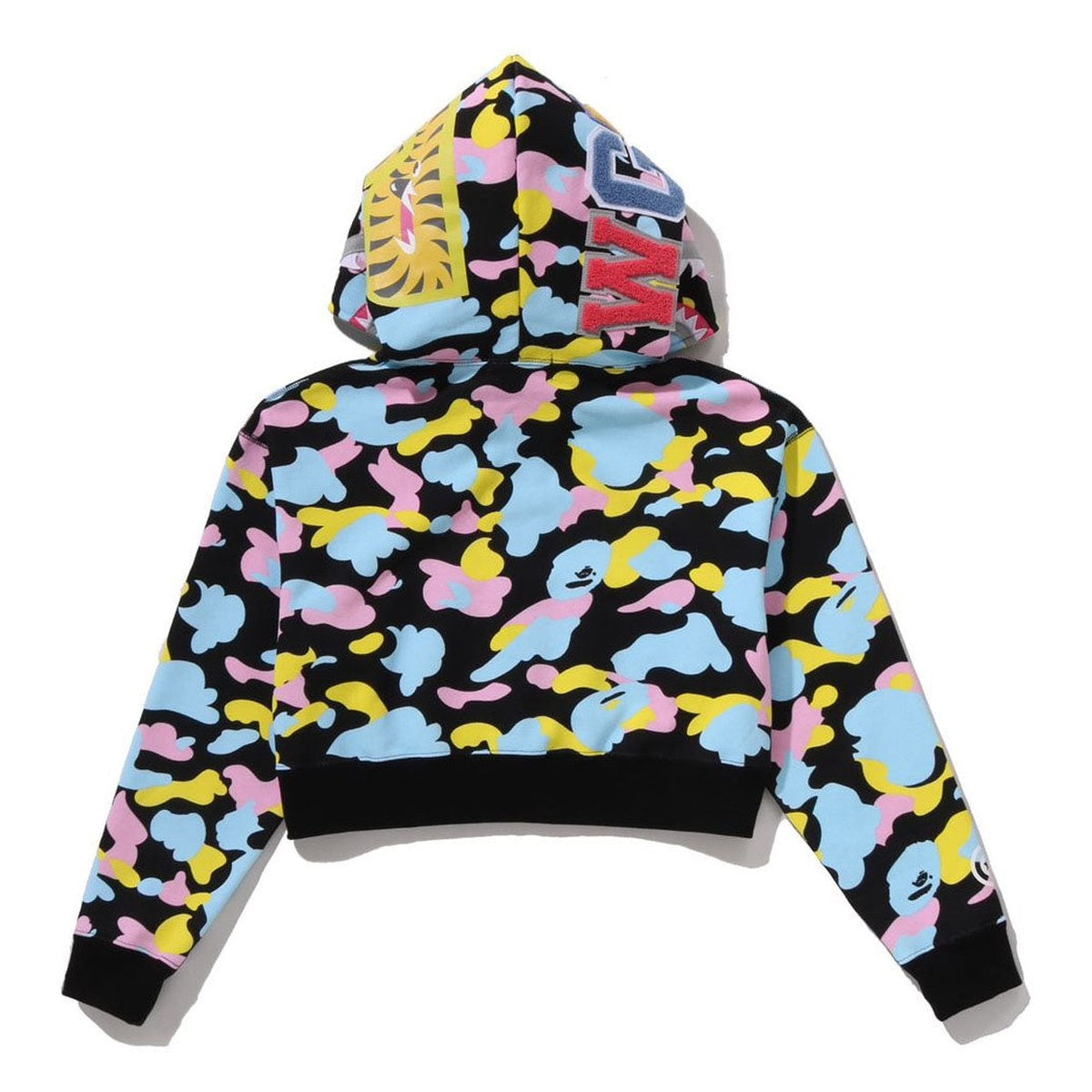 A BATHING APE BAPE LADIES' NEW MULTI CAMO CROPPED SHARK FULL ZIP HOODIE BLACK