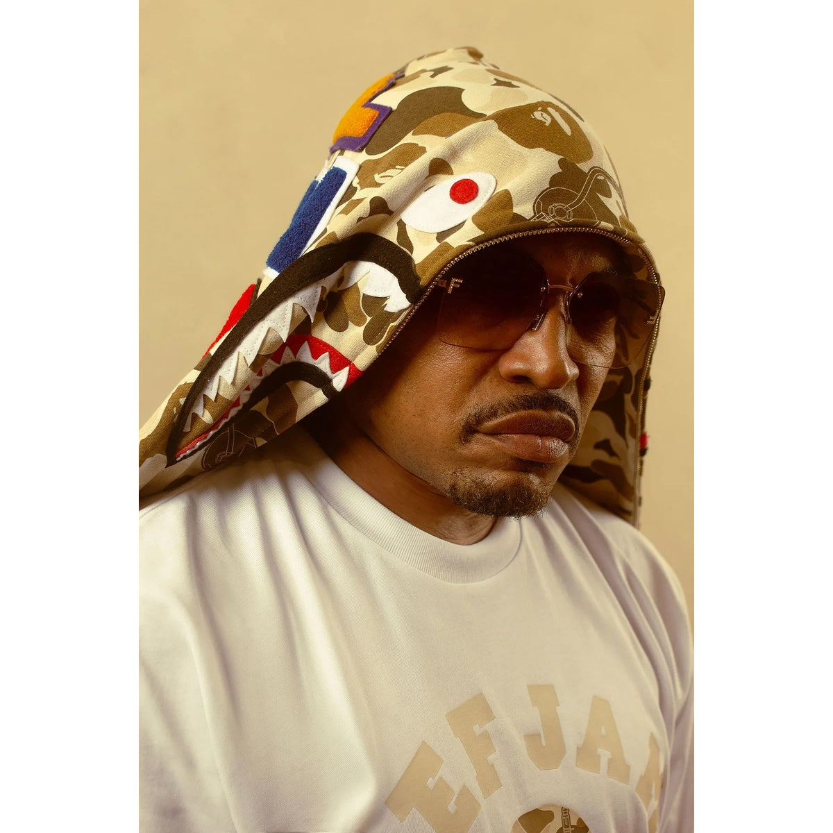 A BATHING APE BAPE DEF JAM CAMO SHARK RELAXED FIT FULL ZIP HOODIE BROWN