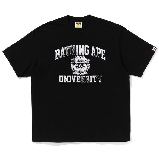 A BATHING APE BAPE SPRAY PRINT COLLEGE LOGO RELAXED FIT TEE BLACK
