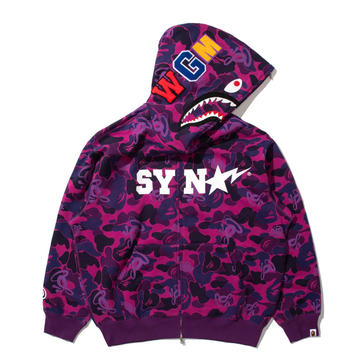 A BATHING APE BAPE SPOTIFY BY CENTRAL CEE CAMO SHARK FULL ZIP HOODIE PURPLE