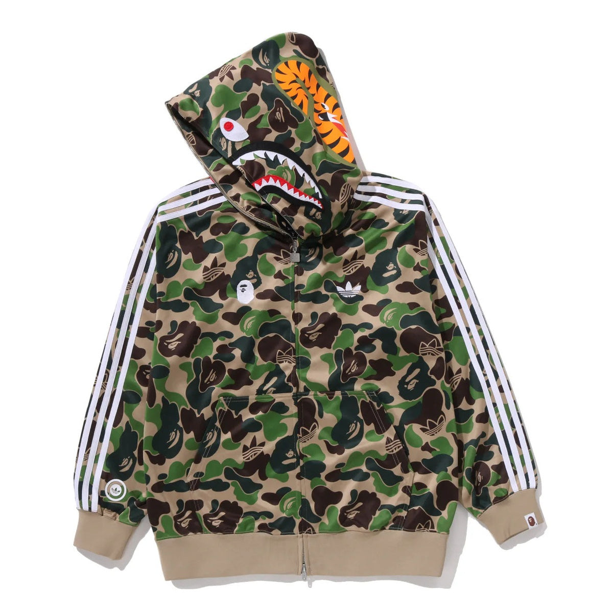 A BATHING APE BAPE ADIDAS World Cup Pack RELAXED FIT TRACK CAMO SHARK FULL ZIP HOODIE GREEN