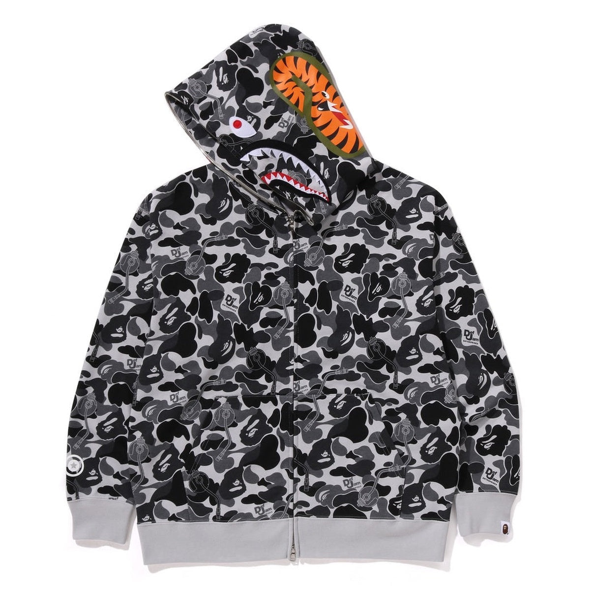 A BATHING APE BAPE DEF JAM CAMO SHARK RELAXED FIT FULL ZIP HOODIE BLACK