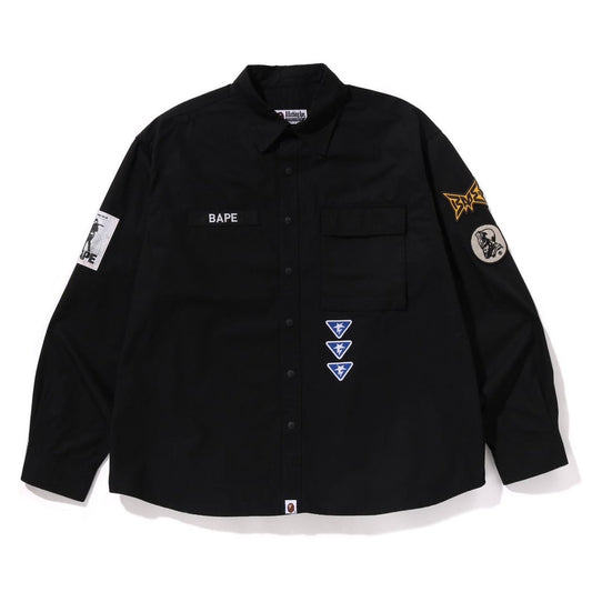 A BATHING APE BAPE BATHING APE LOGO MILITARY L/S SHIRT BLACK