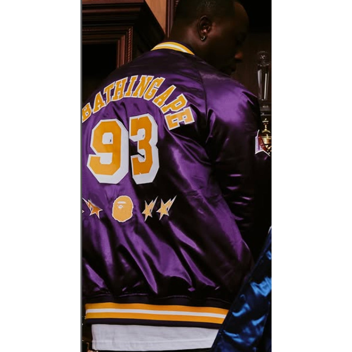 A BATHING APE BAPE M&N NBA LOS ANGELS LAKERS SATIN JACKET PURPLE