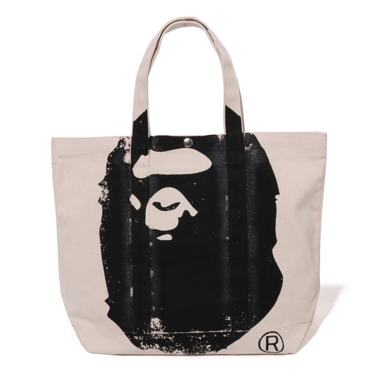 A BATHING APE BAPE BIG APE HEAD TOTE BAG IVORY