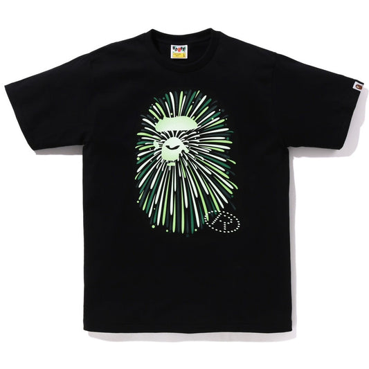 A BATHING APE BAPE APE HEAD FIREWORK TEE #1 BLACK GREEN