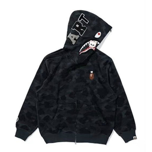 A BATHING APE BAPE STRAYKIDS JINIRET SHARK FULL ZIP HOODIE BLACK