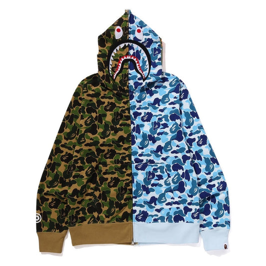 A BATHING APE BAPE ABC CAMO SEPARATE SHARK FULL ZIP HOODIE GREEN BLUE