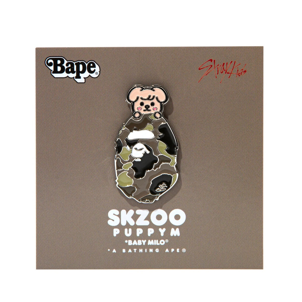 A BATHING APE BAPE STRAYKIDS PUPPYM METAL PIN BEIGE