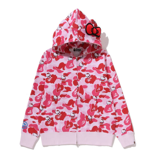 A BATHING APE BAPE SANRIO CHARACTERS HELLO KITTY CAMO FULL ZIP HOODIE PINK