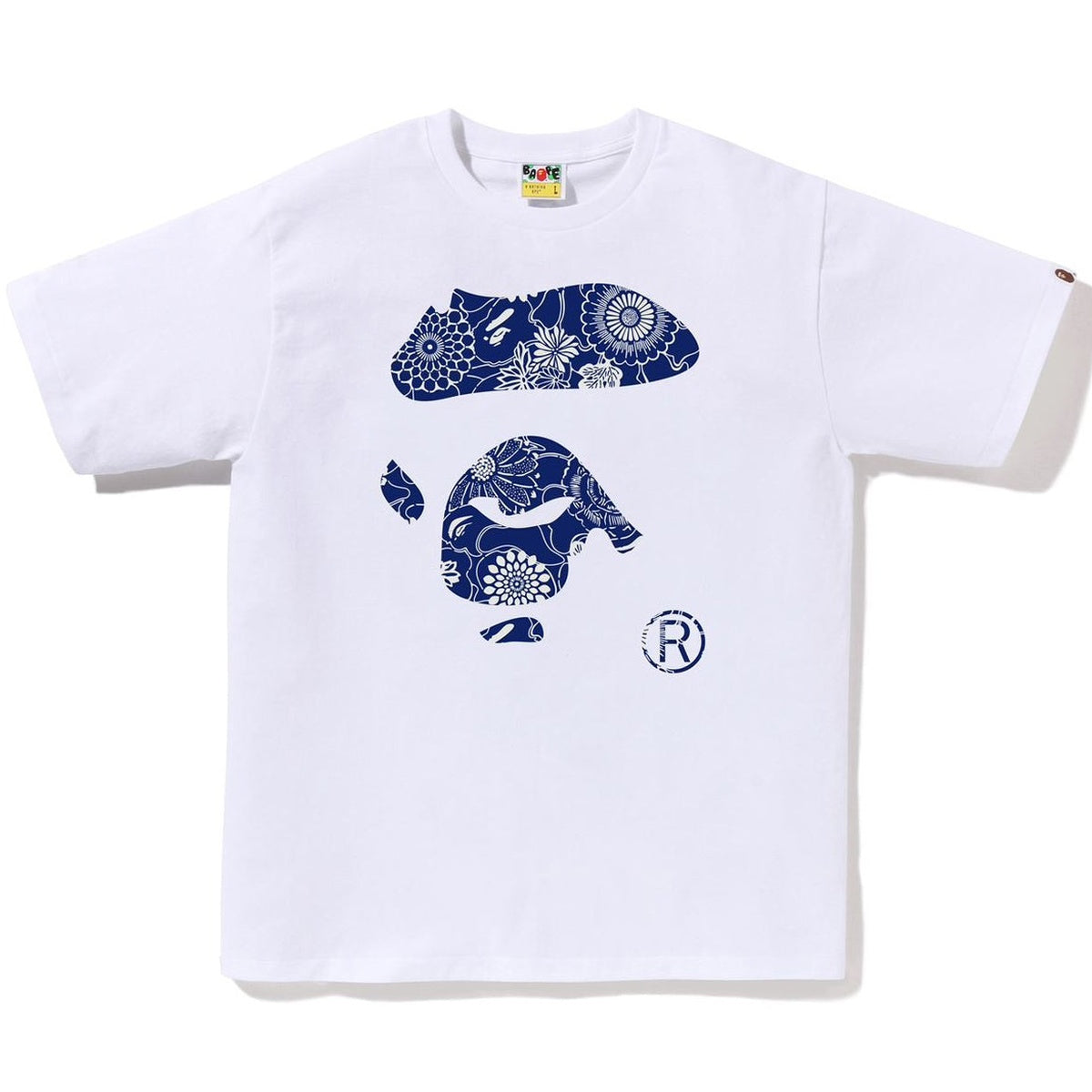 A BATHING APE BAPE JAPANESE INDIGO ART CAMO APE FACE TEE WHITE